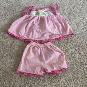 Claire & Charlie Pink Gingham Dress‎ & Shorts Set Smocked Frogs Girl Size 5